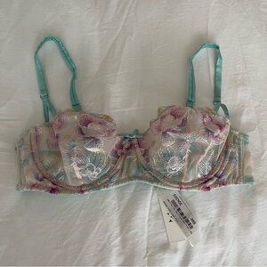 NWT Fleur Du Mal Pixie Embroidery Balconette Bra Fresh Mint New 38B
